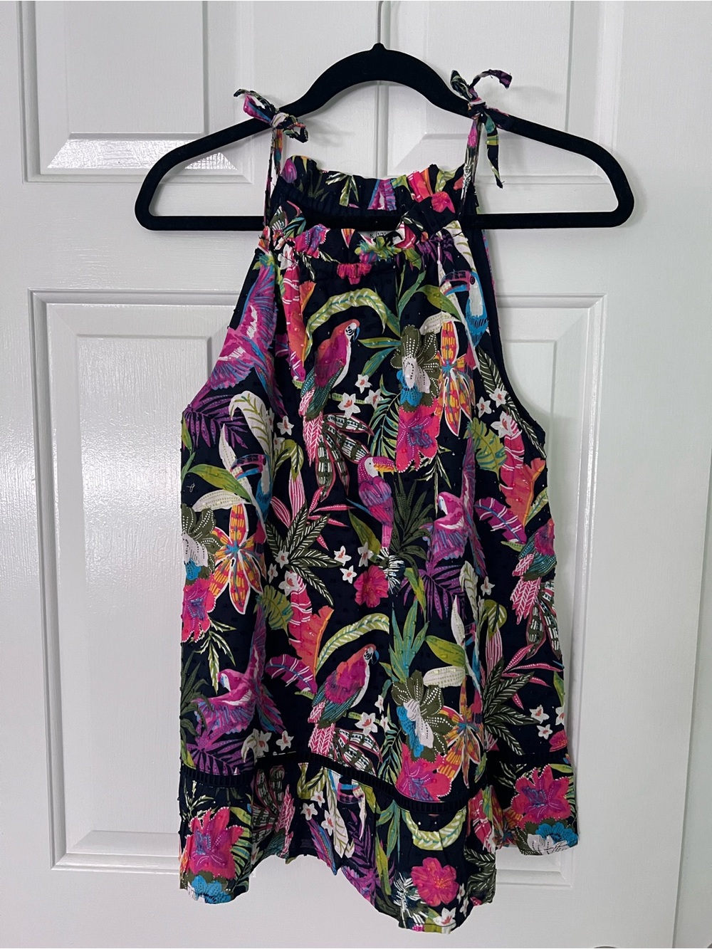 crown & ivy Black Tropical Floral Halter Top with Bright Accents